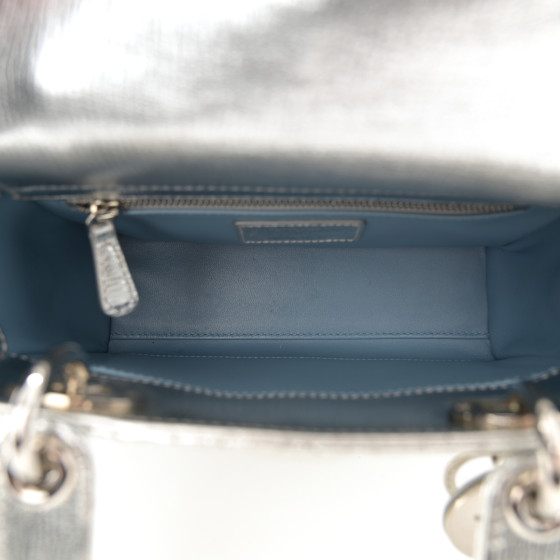 Christian Dior Metallic Lambskin Cannage Small My ABCDior Lady Dior Silver