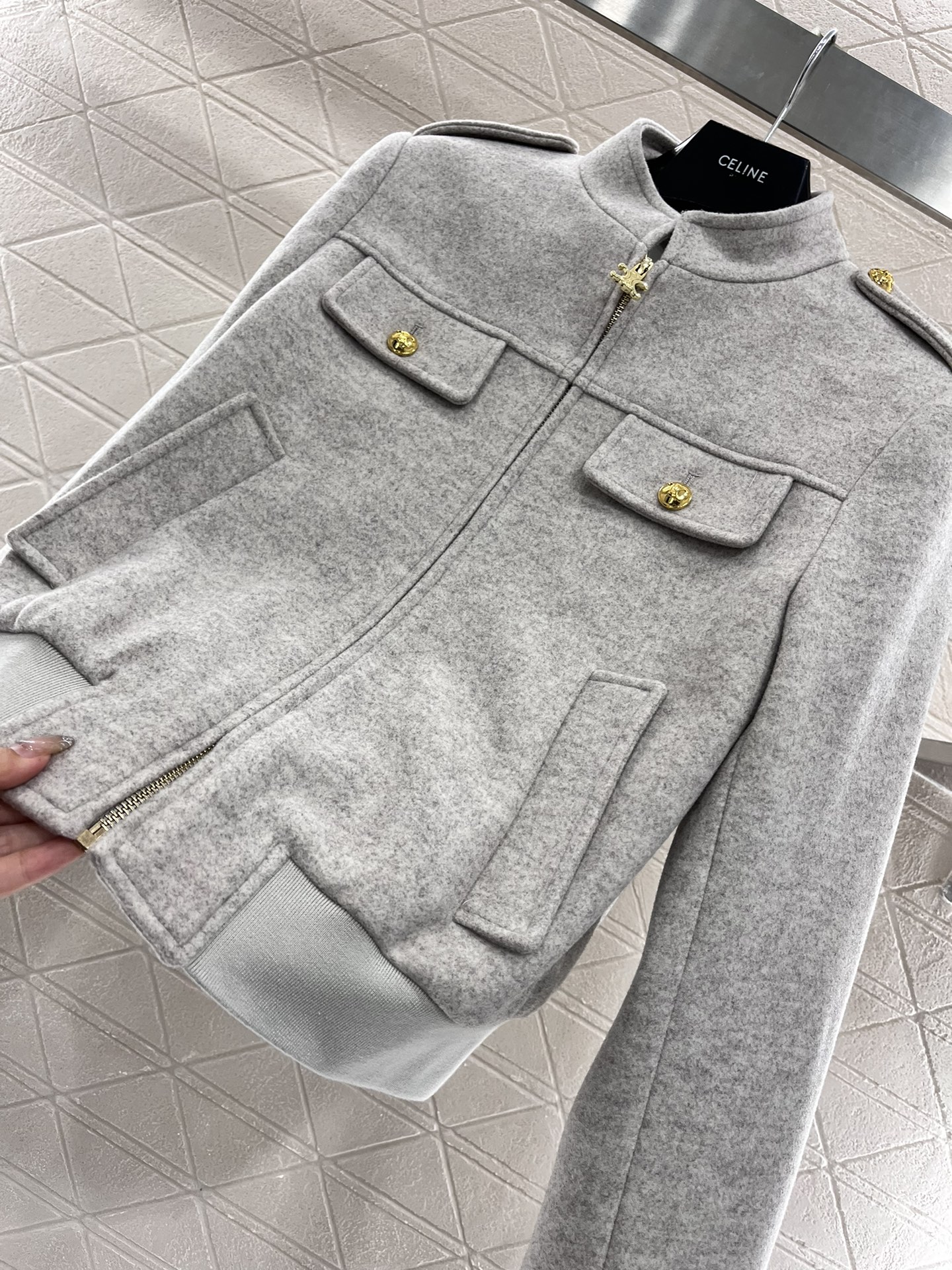 【Celine】Pocket stand collar jacket