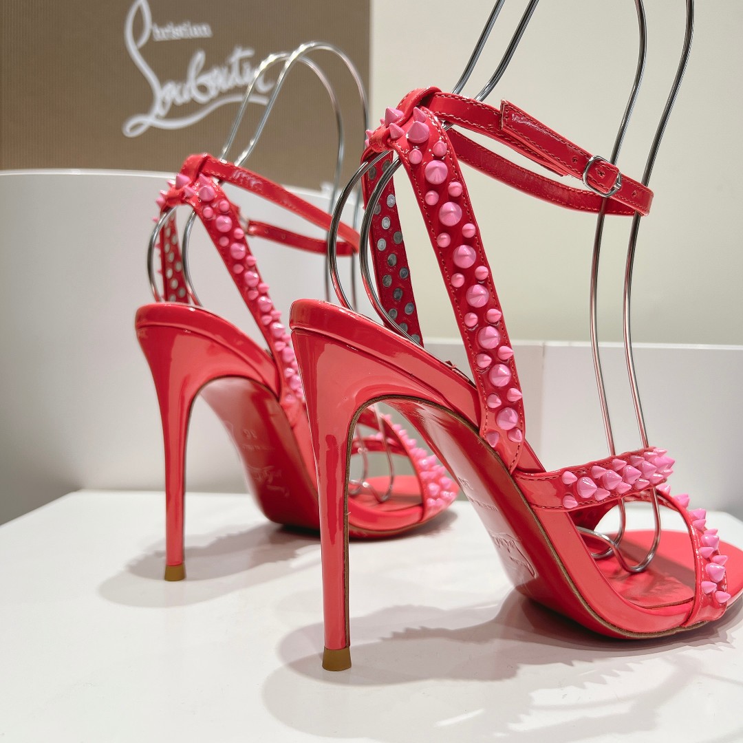 Christian Louboutin Lu Boting oblique strap rivet flat sandals red