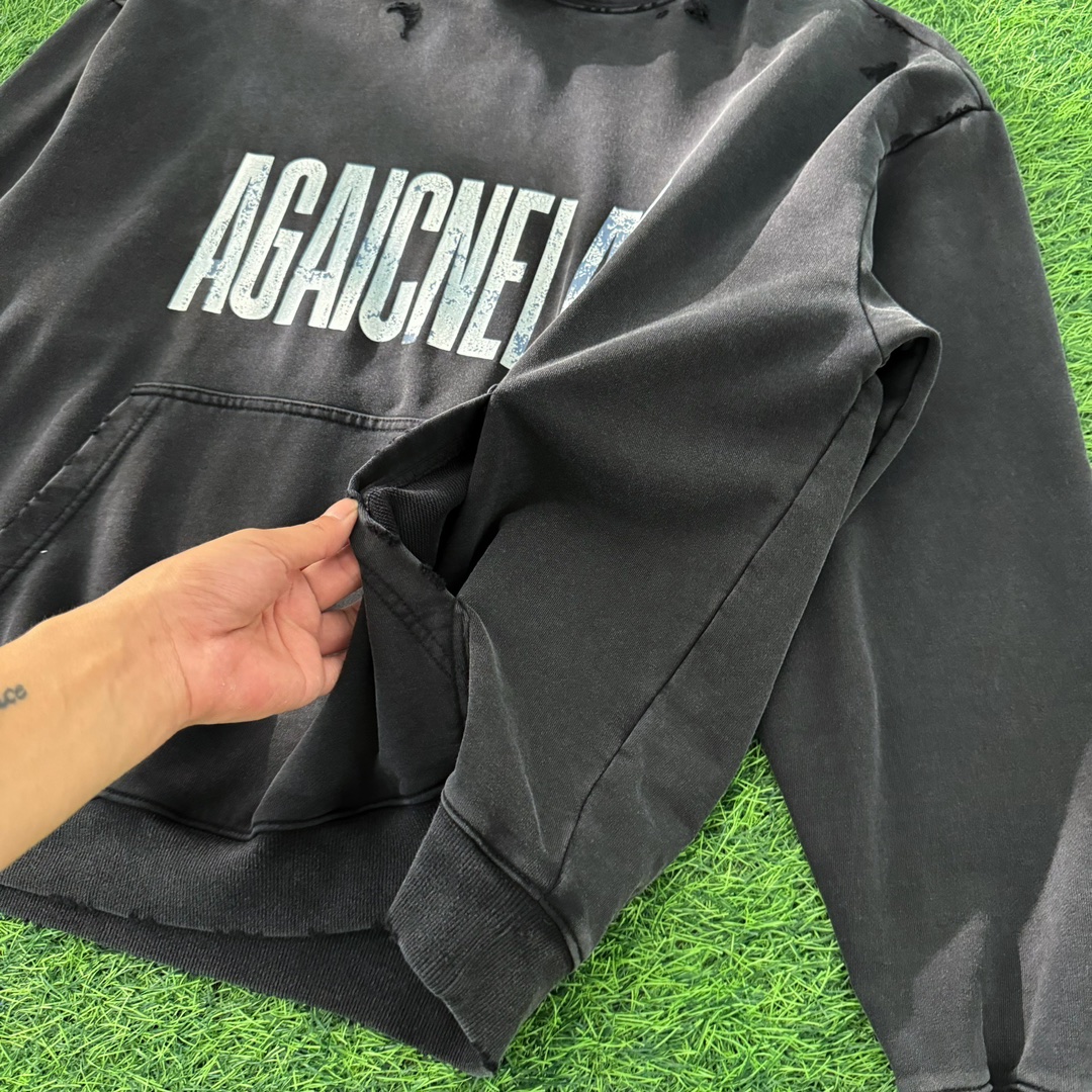 Balenciaga SS24 LOGO letter print dropped shoulder hooded long-sleeved washed sweatshirt