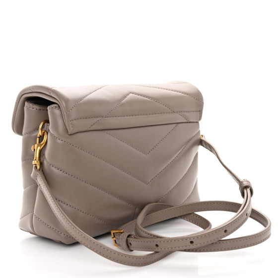 Saint Laurent Calfskin Y Quilted Monogram Toy Loulou Crossbody Bag Greyish Brown