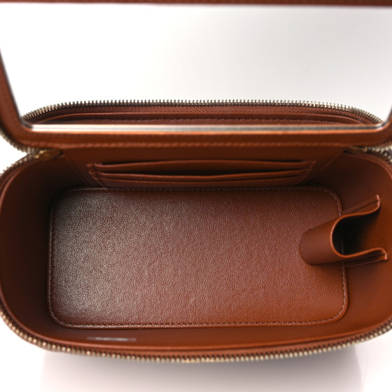 Chanel Lambskin Quilted Metal Twist Small Top Handle Vanity Case With Chain Brown