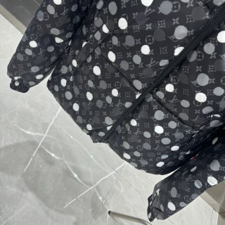 Co-branded Louis Vuitton hand-painted effect polka dot print down belted jacket