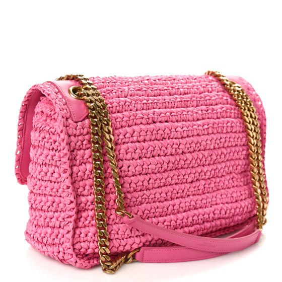 Saint Laurent SAINT LAURENT Raffia Calfskin Monogram Medium Niki Chain Satchel Bright Pink