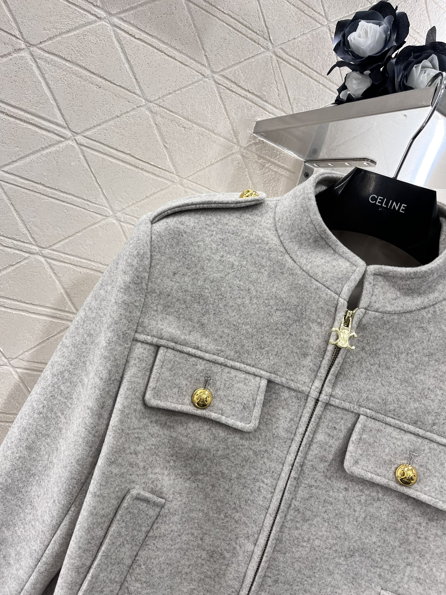 【Celine】Pocket stand collar jacket