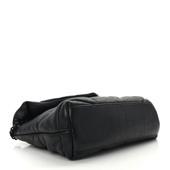 Saint Laurent Calfskin Quilted Toy Loulou Puffer Monogram Monochrome Chain Satchel Black