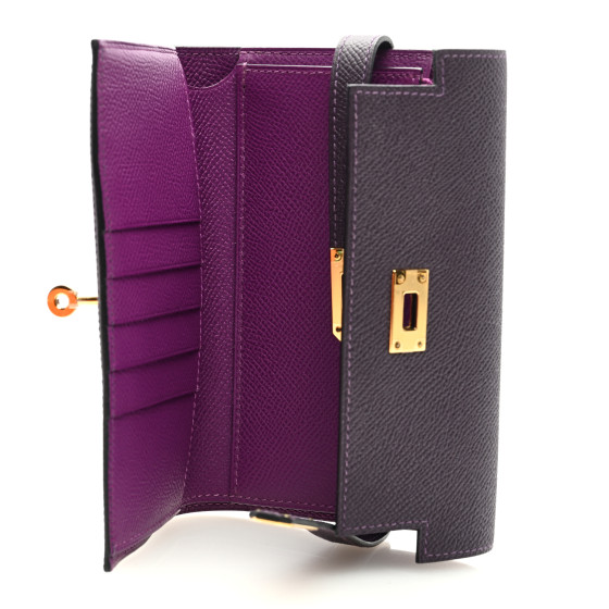 HERMES Epsom Verso Medium Kelly Wallet Raisin Anemone