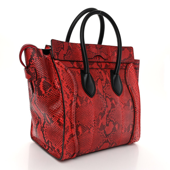 CELINE Snakeskin Calfskin Mini Luggage Red Black
