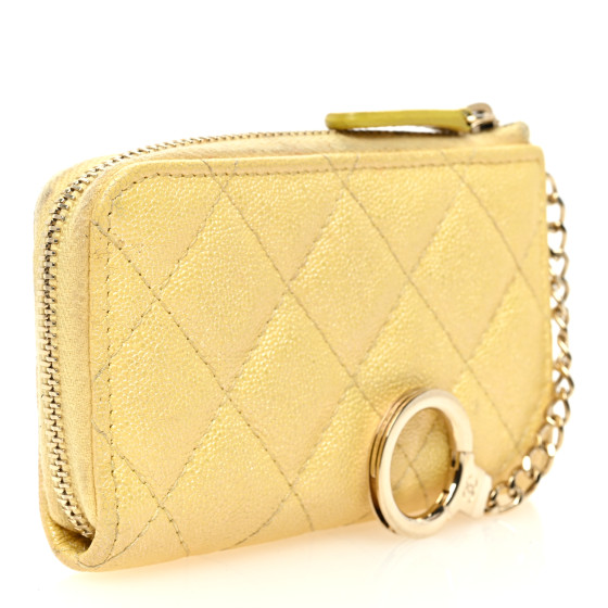 Caviar Quilted Zipped Key Holder Case Yellow