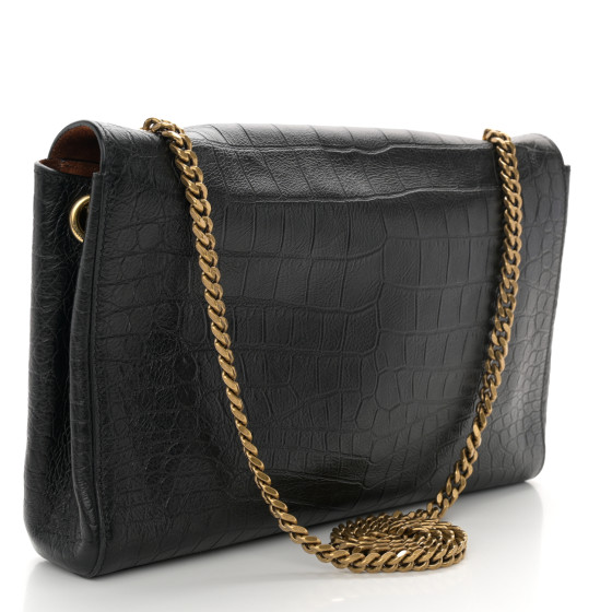 Saint Laurent Smooth Calfskin Suede Medium Reversible Monogram Kate Satchel Black