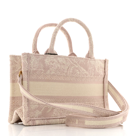 Christian Dior Canvas Embroidered Mini Toile De Jouy Book Tote With Strap Rose Multicolor