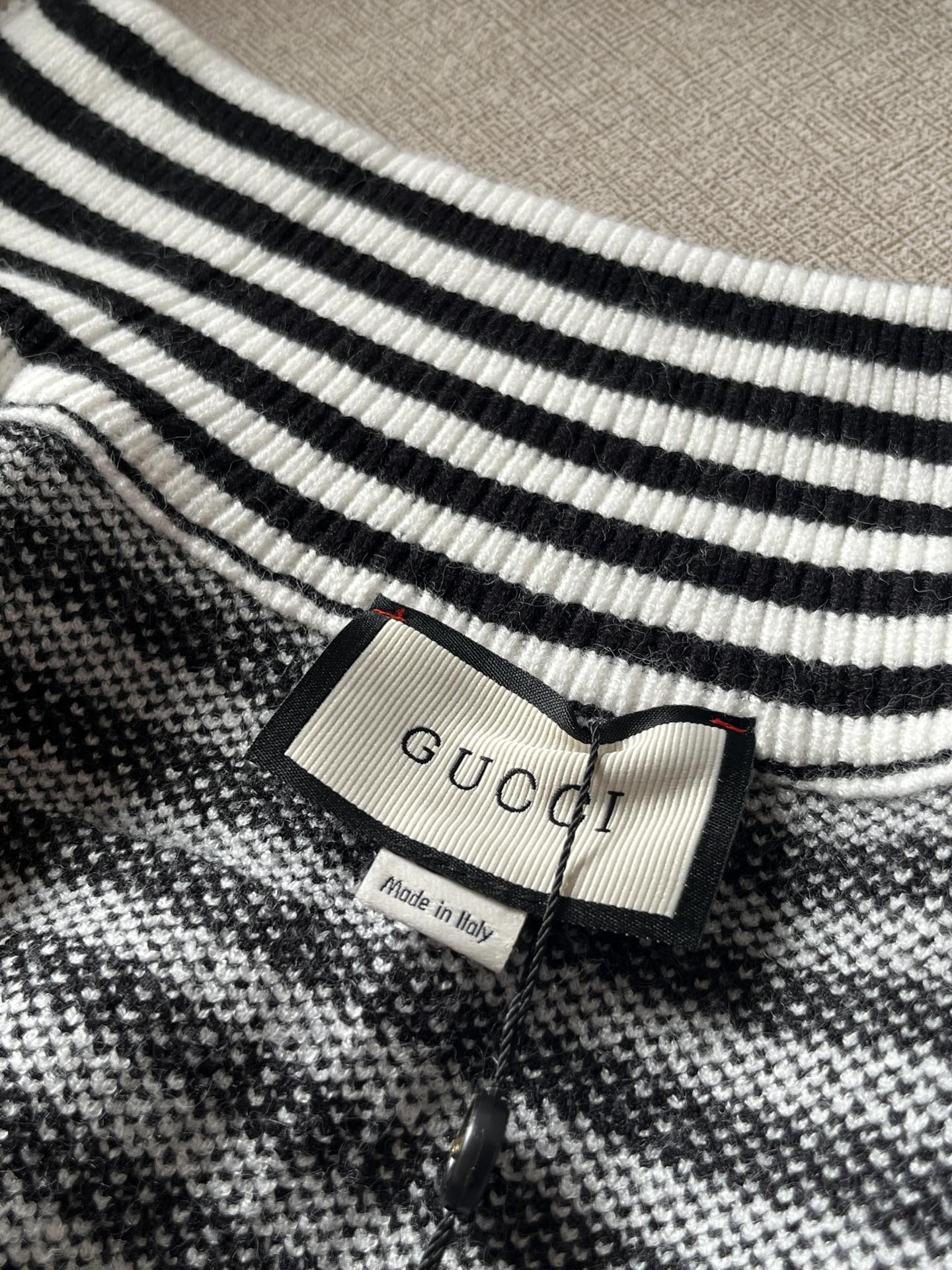 Gucci/Gucci striped contrast color half full print zipper high collar casual long sleeve sweater jacket