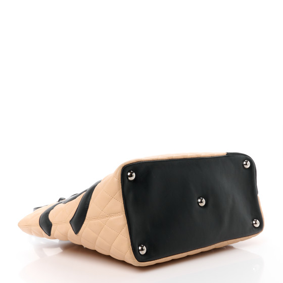 Chanel Calfskin Quilted Large Cambon Tote Beige Black