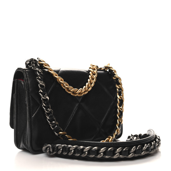 Chanel Lambskin Quilted Chanel 19 Wallet On Chain WOC Black