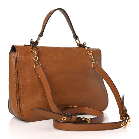 Miu Miu Goatskin Madras Shoulder Bag Cuoio