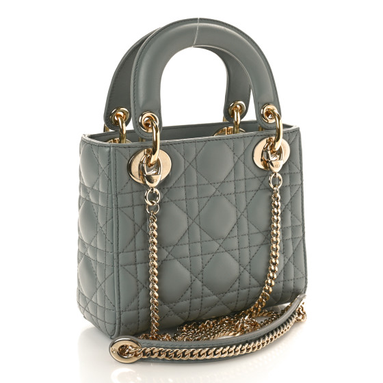 Christian Dior Lambskin Cannage Mini Lady Dior Grey