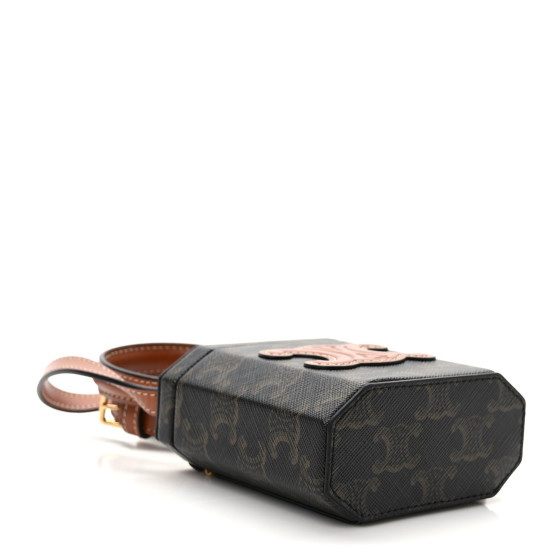 CELINE Calfskin Triomphe Canvas Lock Bag Tan