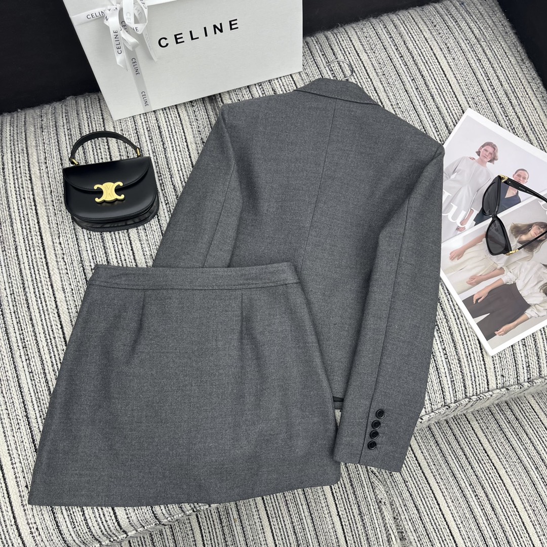 【Celine】Lapel Blazer and Skirt Set
