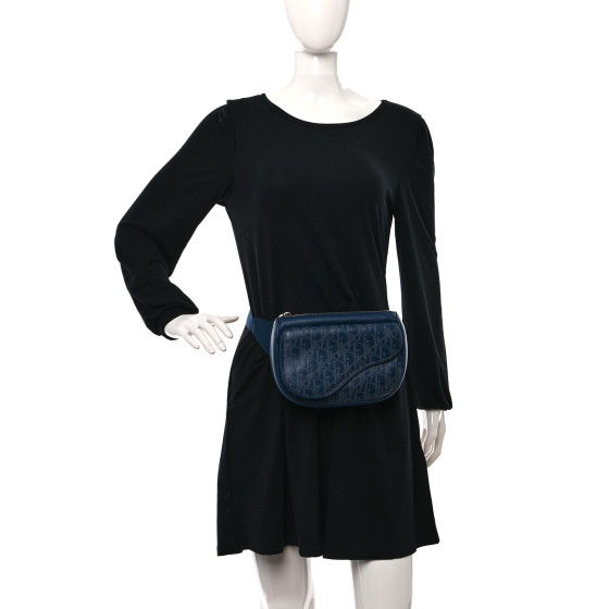Christian Dior Galaxy Calfskin Oblique World Tour Saddle Belt Bag Navy Blue