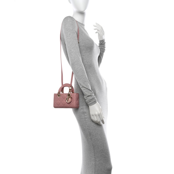 Christian Dior Lambskin Cannage Micro Lady D-Joy Rose De Vents