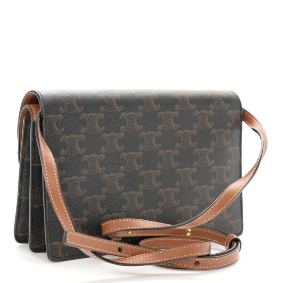 CELINE Triomphe Canvas Lambskin Wallet On Strap Tan