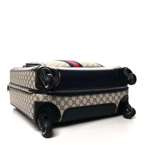 Gucci GG Supreme Monogram Textured Dollar Calfskin Web Savoy Cabin Plus Trolley Beige Blue