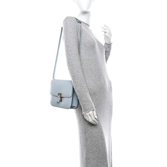 CELINE Box Calfskin Medium Classic Box Flap Bag Sky