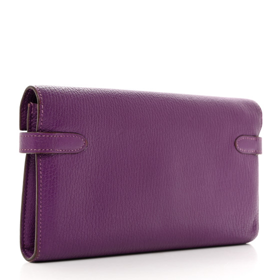 HERMES Chevre Mysore Kelly Longue Wallet Violet