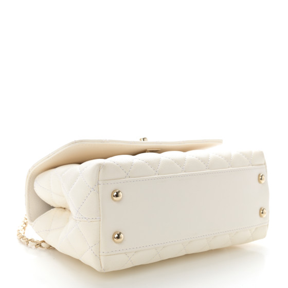 Chanel Caviar Quilted Mini Coco Handle Flap White