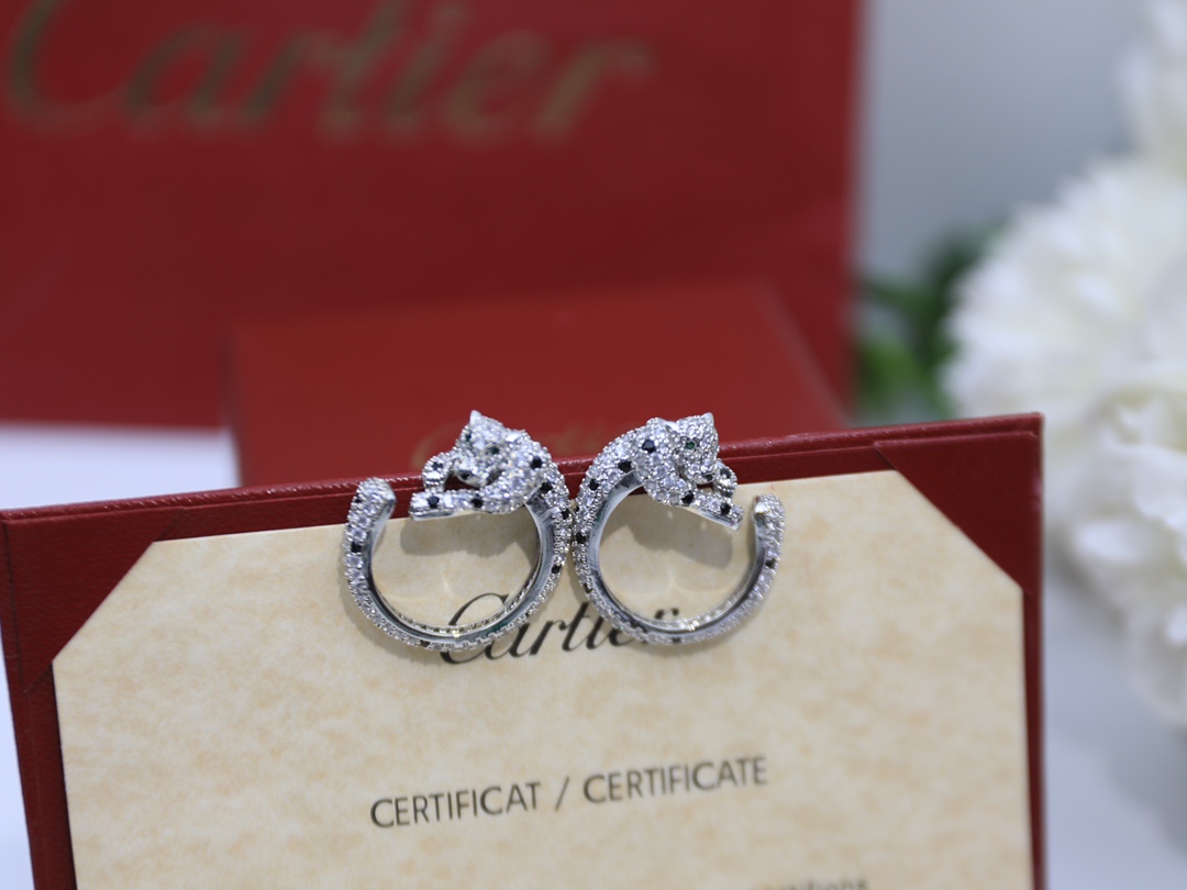 Cartier Cartier series jewelry sexy three-dimensional SOLEIL fashion full diamond spotted leopard ring crystal earrings