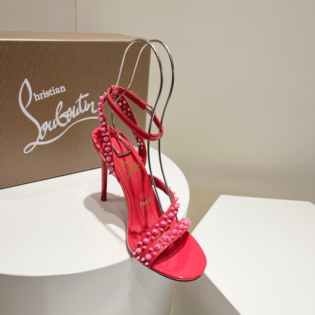 Christian Louboutin Lu Boting oblique strap rivet flat sandals red