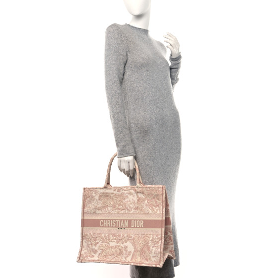 Christian Dior Canvas Toile De Jouy Embroidered Large Book Tote Pink