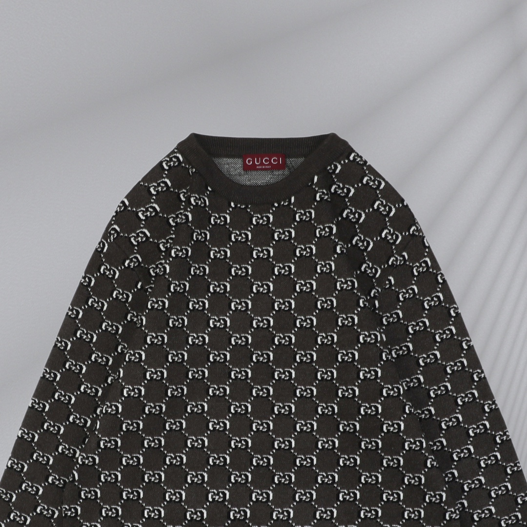 Gucci 24Fw black and white double G jacquard crew neck sweater