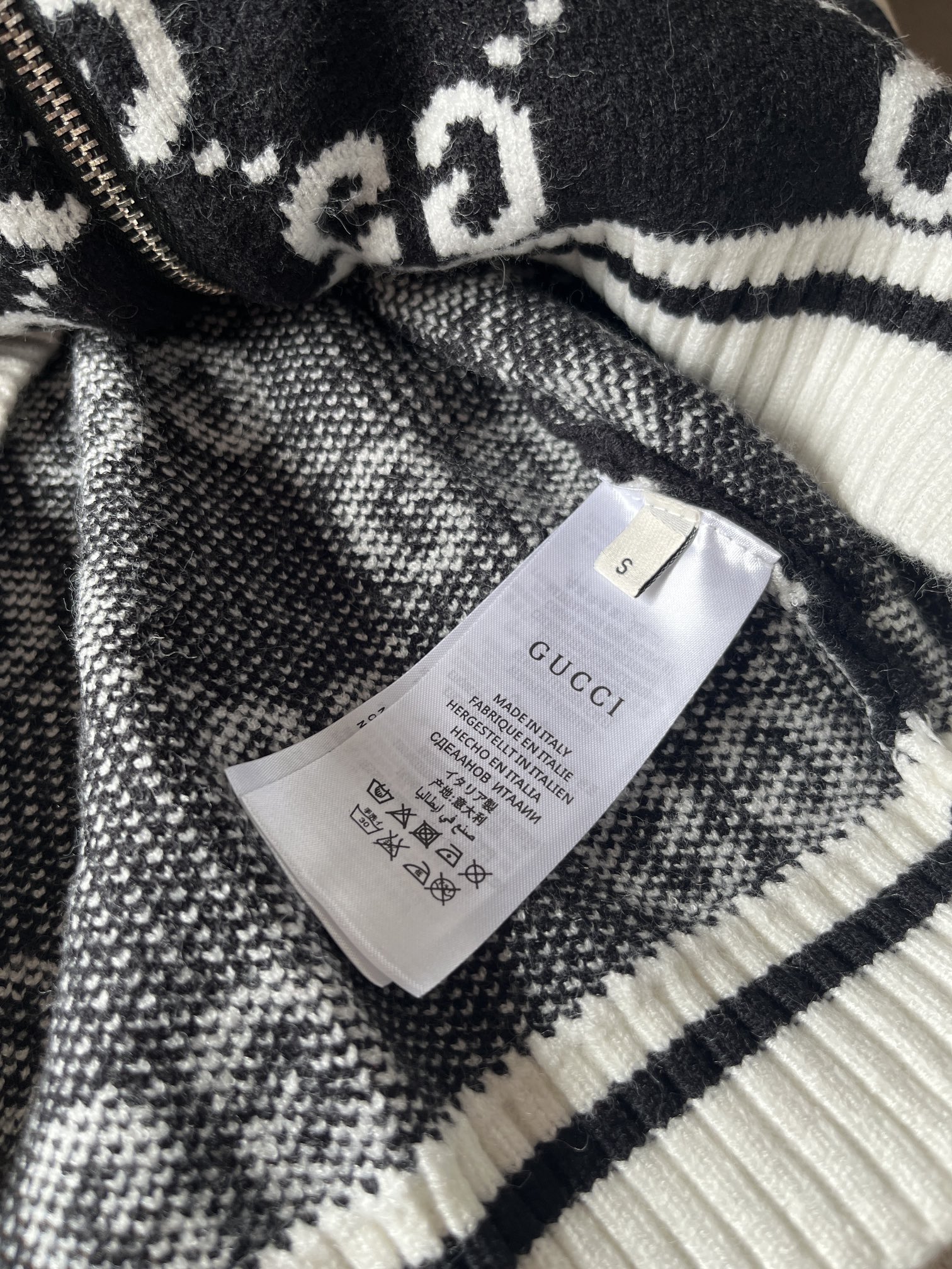 Gucci/Gucci striped contrast color half full print zipper high collar casual long sleeve sweater jacket