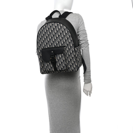 Christian Dior Oblique Jacquard Grained Calfskin Saddle Zip Backpack