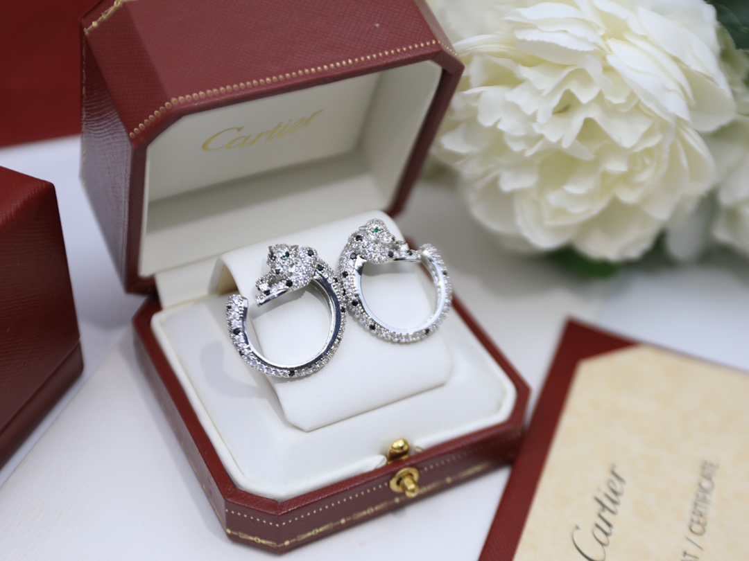 Cartier Cartier series jewelry sexy three-dimensional SOLEIL fashion full diamond spotted leopard ring crystal earrings