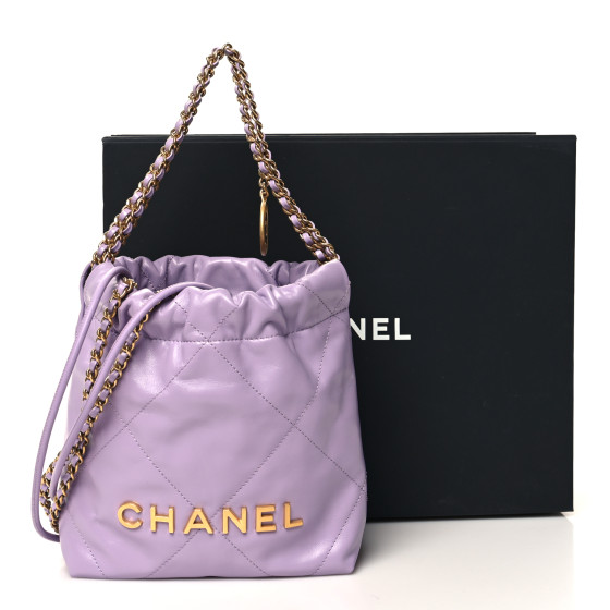 Shiny Calfskin Quilted Mini Chanel 22 Light Purple