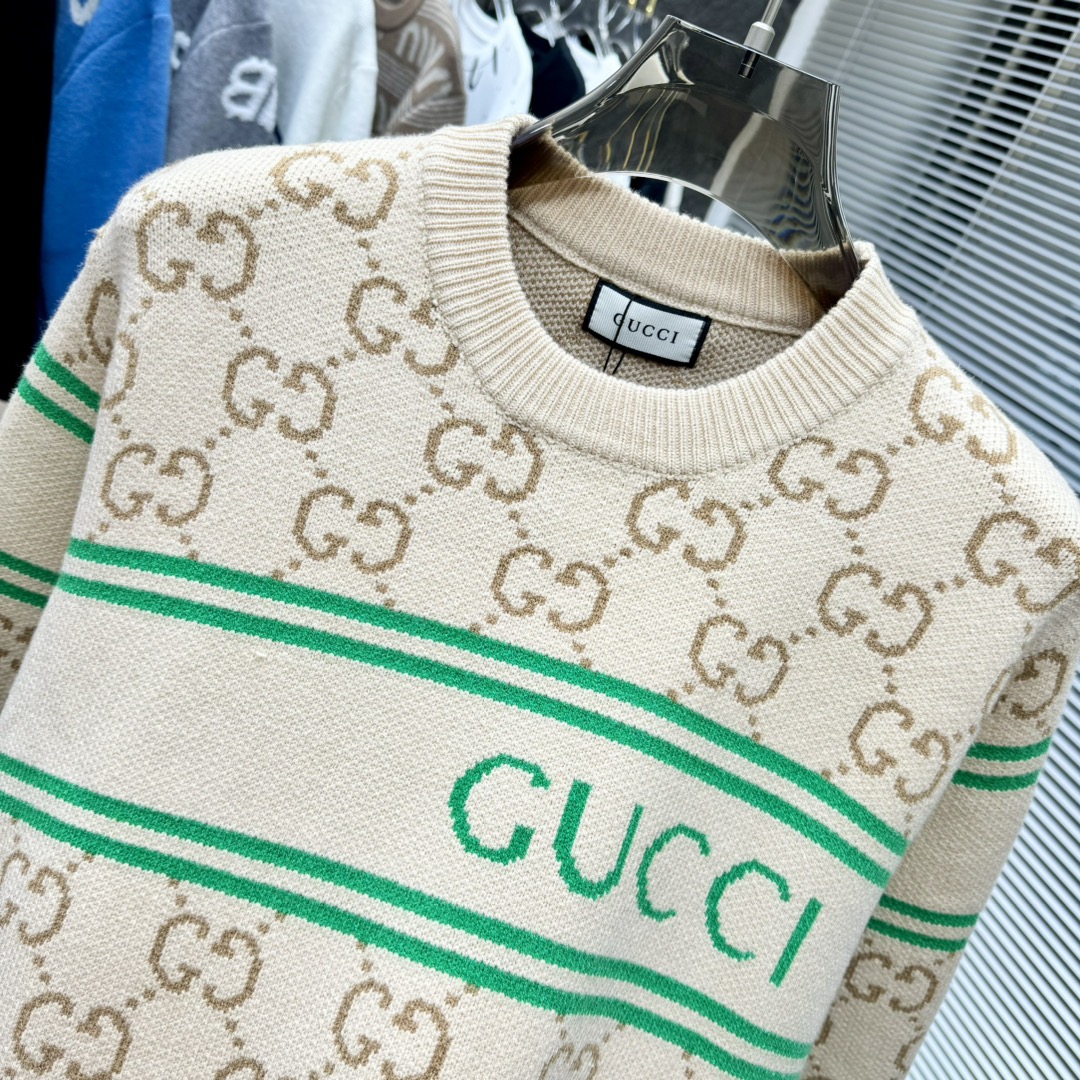 GU Gucci jacquard letter pullover crew neck sweater