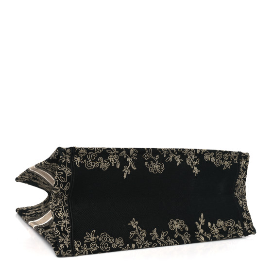 Christian Dior Canvas Embroidered Large Ornamental Cornely Book Tote Black Beige