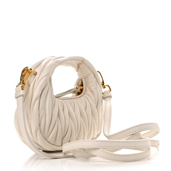 Miu Miu Nappa Matelasse Micro Wander Hobo White
