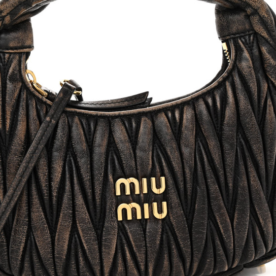 Miu Miu Nappa Matelasse Mini Wander Hobo Sabbia Caffe