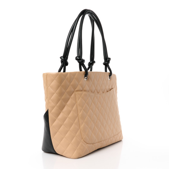 Chanel Calfskin Quilted Large Cambon Tote Beige Black