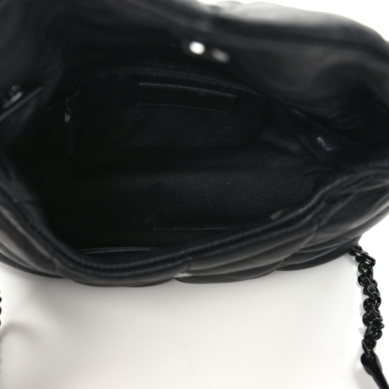 Saint Laurent Calfskin Quilted Toy Loulou Puffer Monogram Monochrome Chain Satchel Black