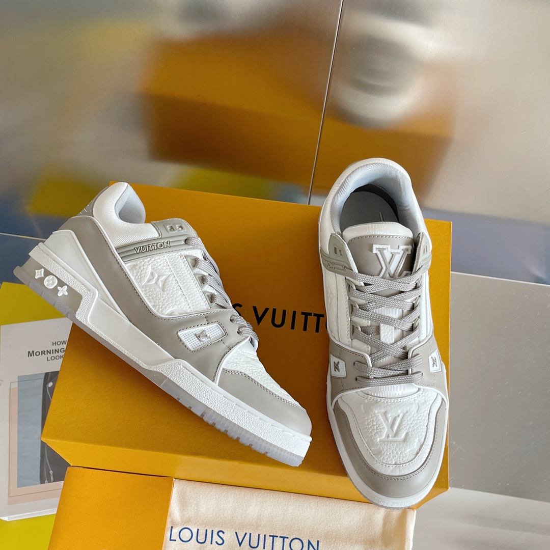 Louis Vuitton White and Grey Sneakers Skateboard Shoes