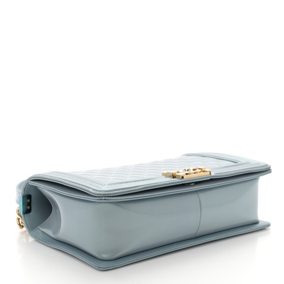 Chanel Iridescent Glazed Calfskin Quilted New Medium Boy Flap Light Blue