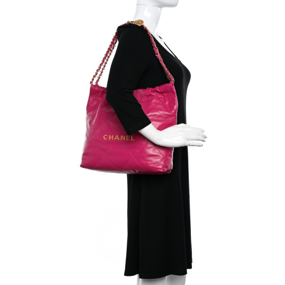 Shiny Calfskin Quilted Small Chanel 22 Fuchsia