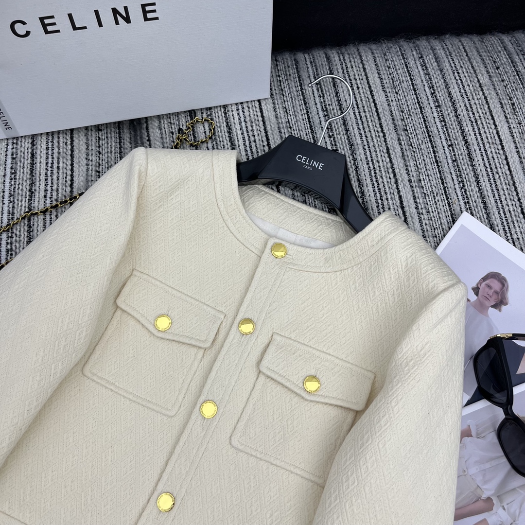 【Celine】Round neck jacket and skirt suit
