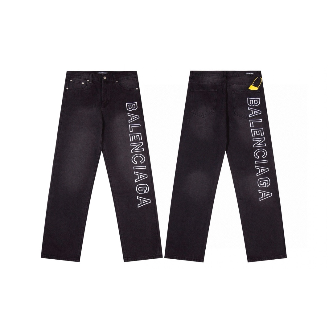 BALENCIAGA Paris family 23ss side embroidery l0g0 letter couple washed straight casual jeans