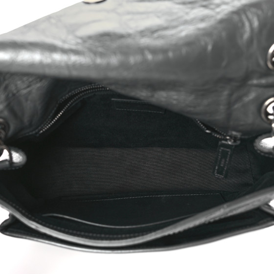 Saint Laurent Crinkled Calfskin Matelasse Monogram Medium Niki Chain Satchel Storm