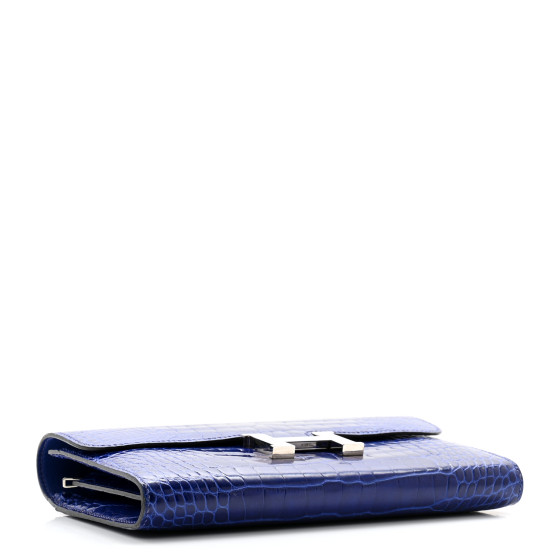 HERMES Shiny Alligator Constance Long Wallet Bleu Electric